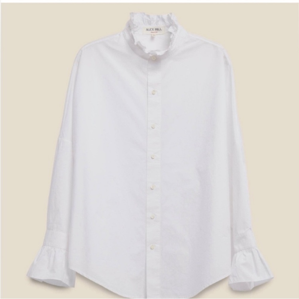 Alex Mill White Ruffle Collar Button Down Shirt - L